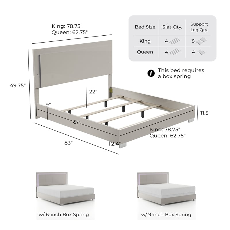 Bowery Hill LED Light Eastern King Bed in Light Taupe