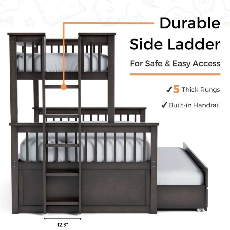 Bowery Hill Twin Over Full Bunk Bed with Trundle Drawer in Dark Walnut