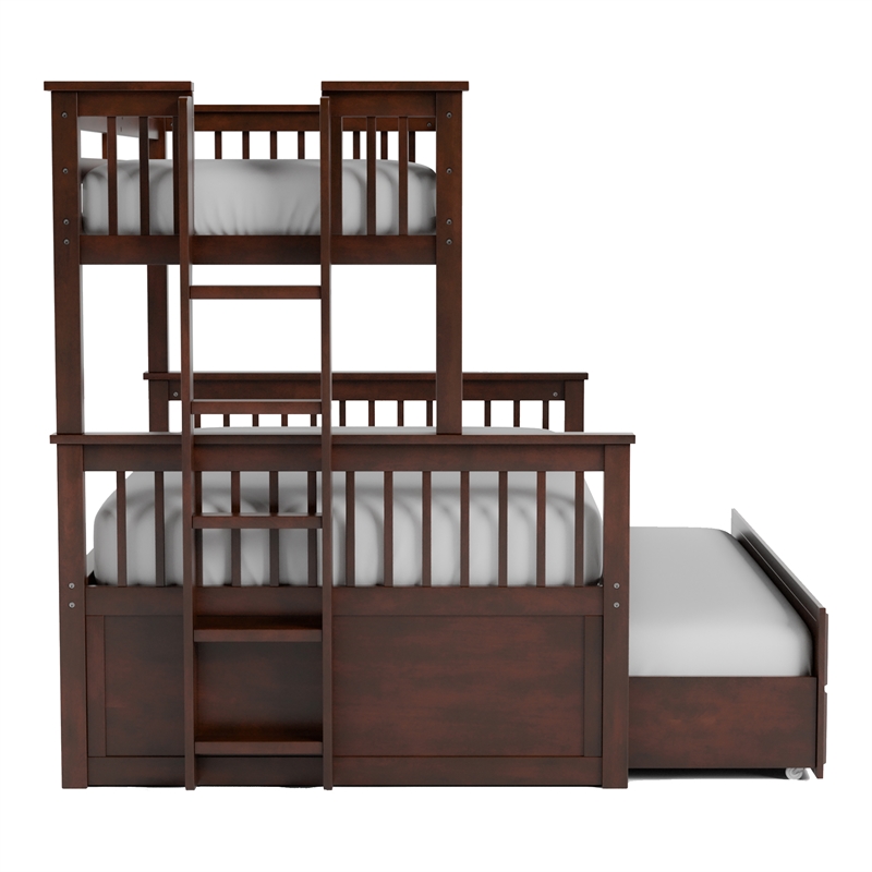 Bowery Hill Twin Over Full Bunk Bed with Trundle Drawer in Dark Walnut