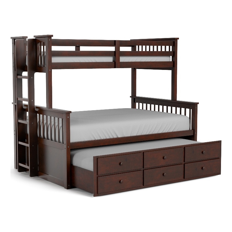 Bowery Hill Twin Over Full Bunk Bed with Trundle Drawer in Dark Walnut