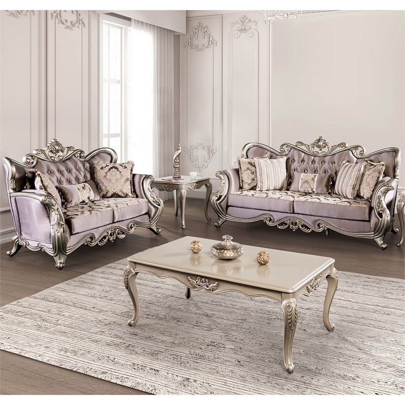 Bowery Hill 2-Piece Velvet Tufted Sofa Set with Wingback Design in Purple