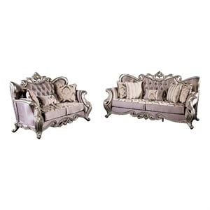Bowery Hill 2-Piece Velvet Tufted Sofa Set with Wingback Design in Purple