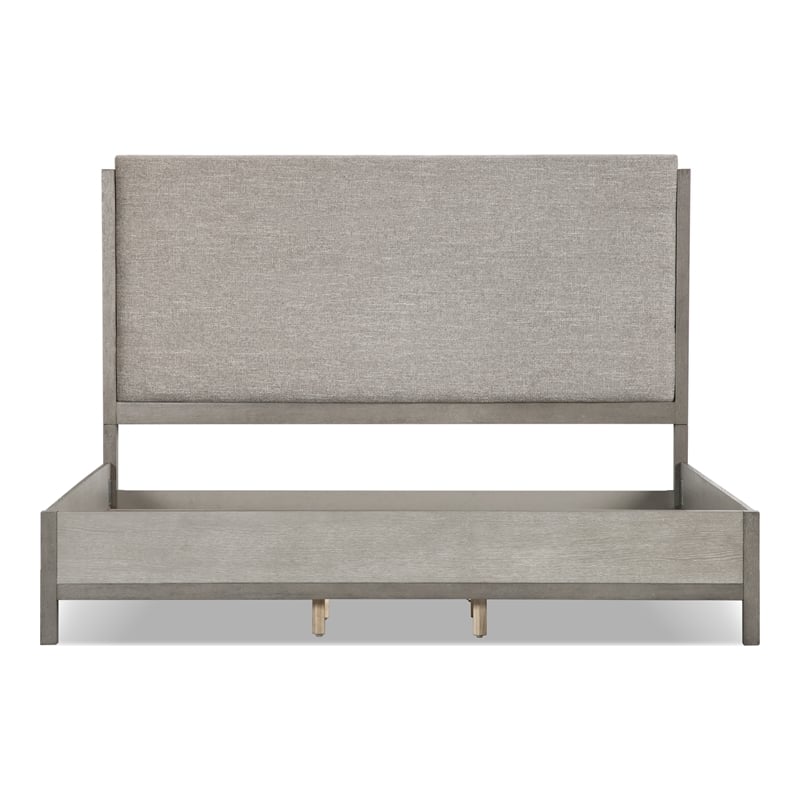 Bowery Hill Gray King Bed with Fabric Padded Headboard in Solid Wood