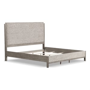 Bowery Hill Gray King Bed with Fabric Padded Headboard in Solid Wood