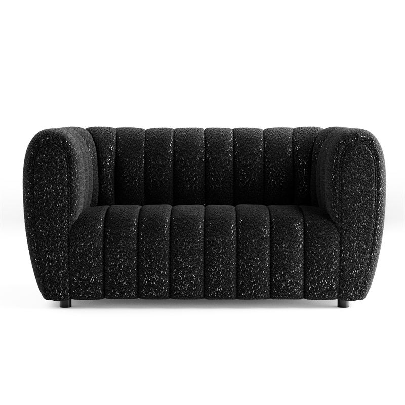 Bowery Hill Boucle Fabric Channel Tufted Loveseat in Black