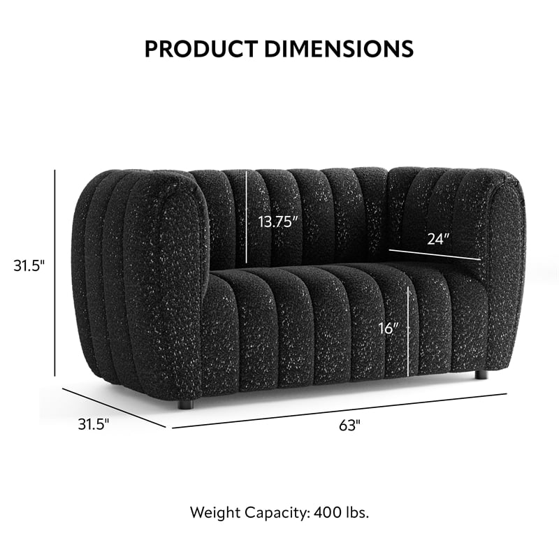 Bowery Hill Boucle Fabric Channel Tufted Loveseat in Black