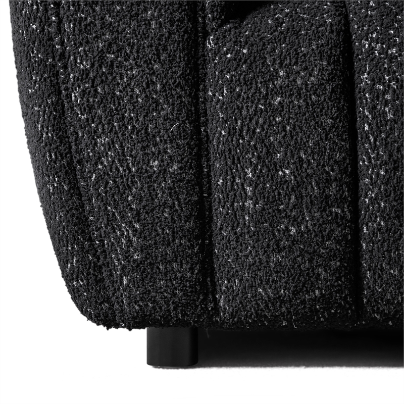 Bowery Hill Boucle Fabric Channel Tufted Loveseat in Black
