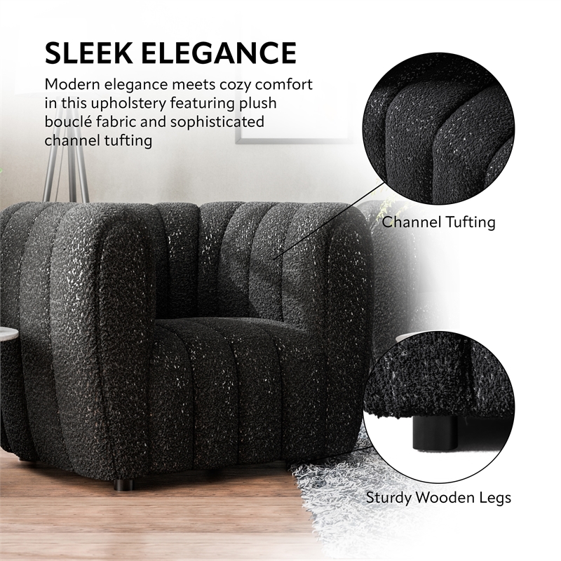 Bowery Hill Boucle Fabric Channel Tufted Loveseat in Black