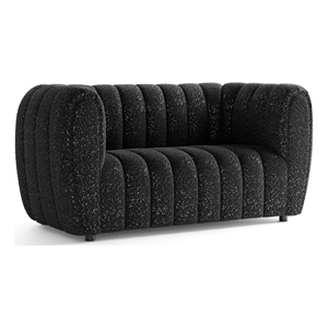 Bowery Hill Boucle Fabric Channel Tufted Loveseat in Black