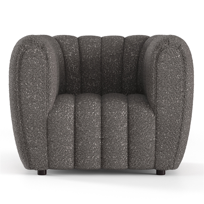 Bowery Hill Boucle Fabric Tufted Arm Chair in Charcoal Gray