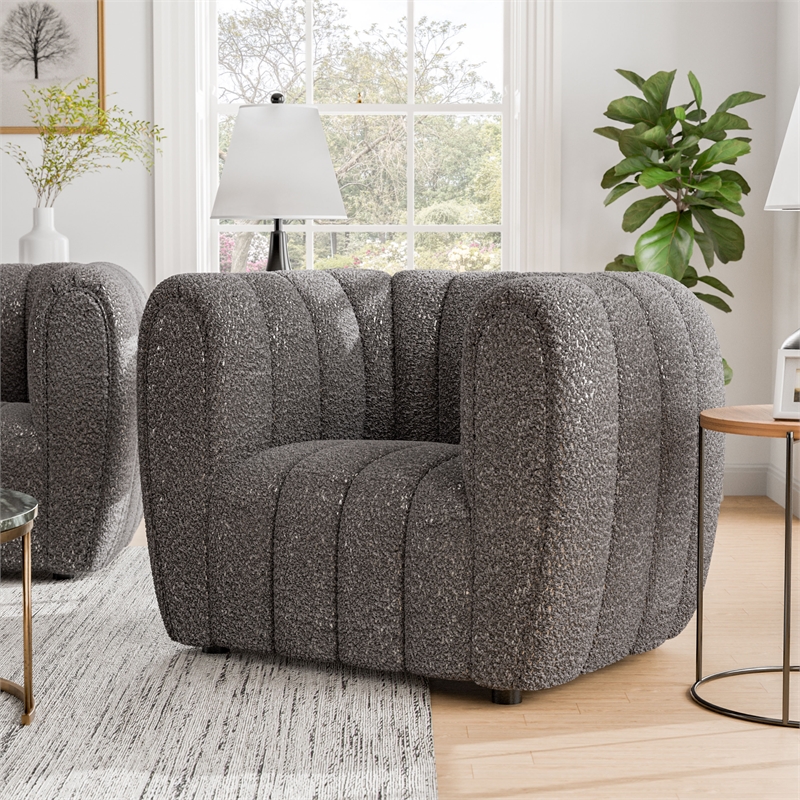 Bowery Hill Boucle Fabric Tufted Arm Chair in Charcoal Gray