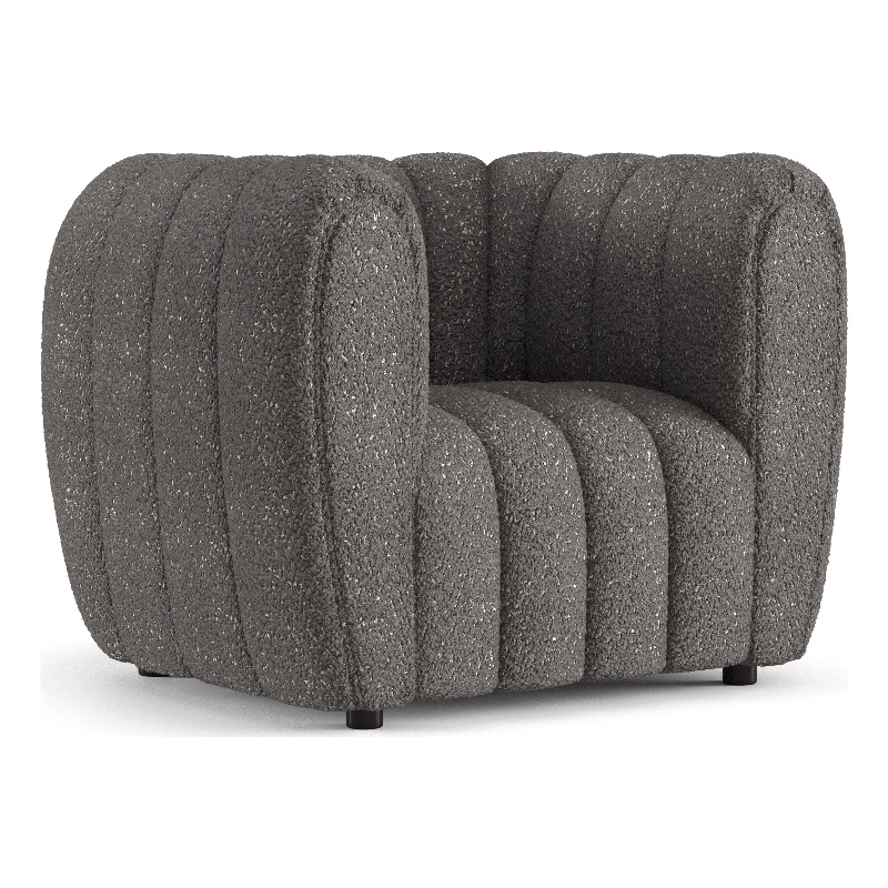 Bowery Hill Boucle Fabric Tufted Arm Chair in Charcoal Gray