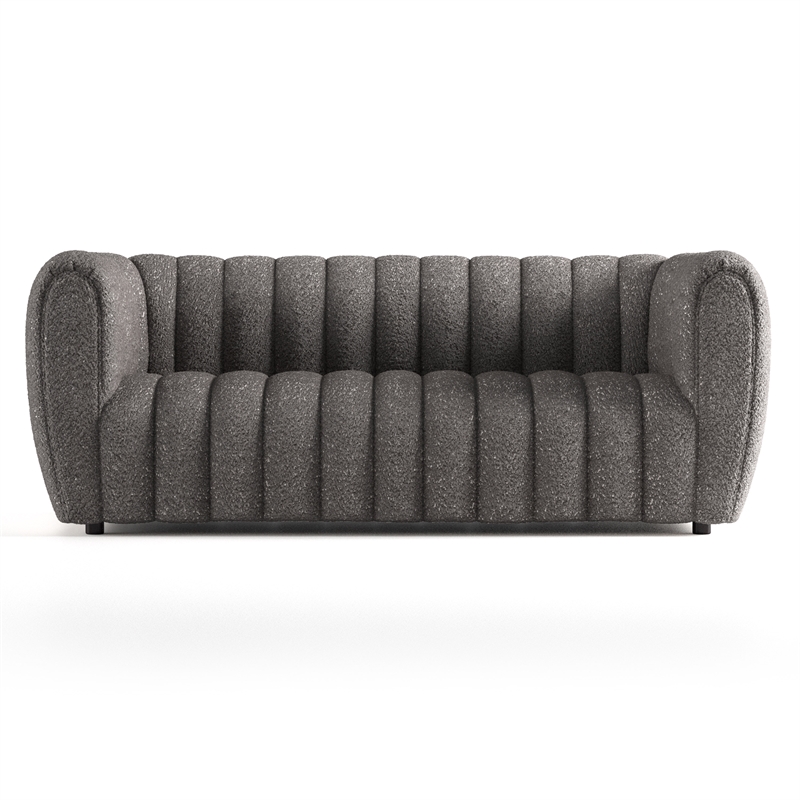 Bowery Hill Boucle Fabric Channel Tufted Sofa in Charcoal Gray