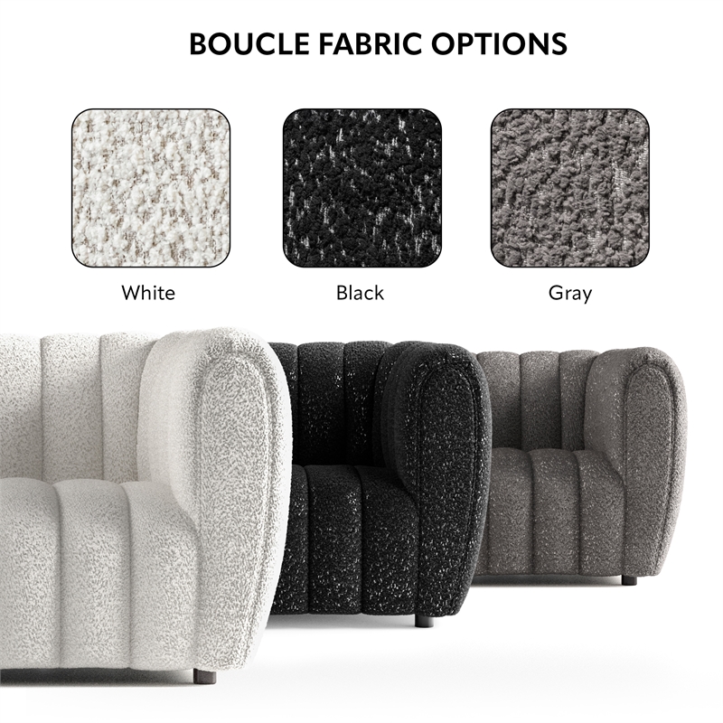 Bowery Hill Boucle Fabric Channel Tufted Sofa in Charcoal Gray