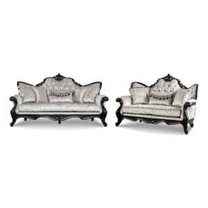 Bowery Hill 2-Piece Wood Tufted Sofa Set with Loveseat in Black