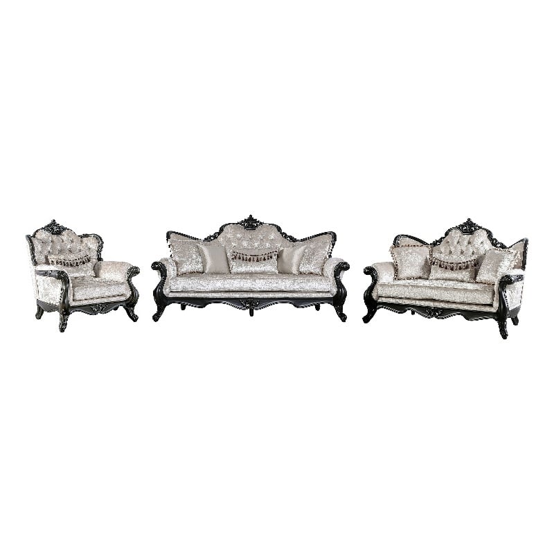 Bowery Hill 3-Piece Solid Wood Sofa Set with Button Tufting in Black