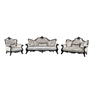 Bowery Hill 3-Piece Solid Wood Sofa Set with Button Tufting in Black