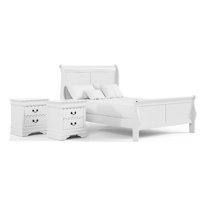 Bowery Hill 3-Piece Full Bedroom Set with Sleigh Bed in White