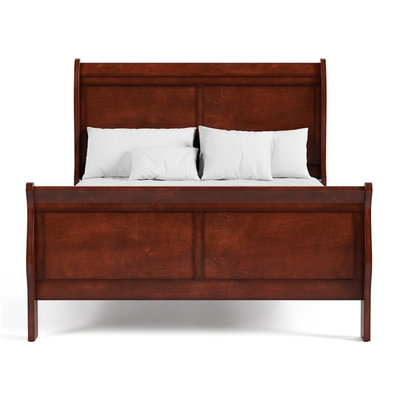 Bowery Hill Wood Sleigh Full Panel Bed in Classic Cherry