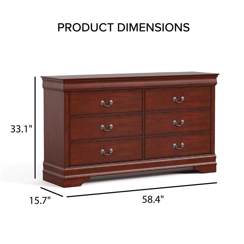 Bowery Hill Wood 6-Drawer Dovetail Dresser in Cherry Finish