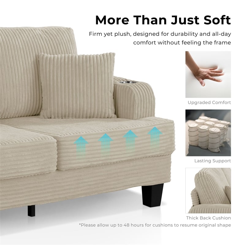 Bowery Hill Chenille Sofa with Cup Holders and USB Ports in Beige