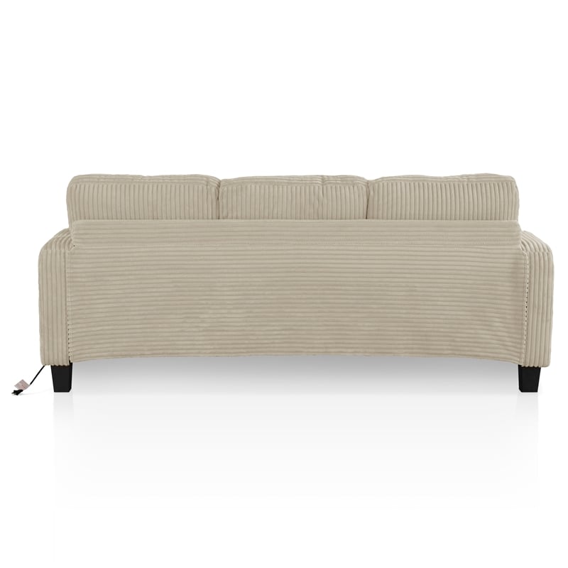 Bowery Hill Chenille Sofa with Cup Holders and USB Ports in Beige