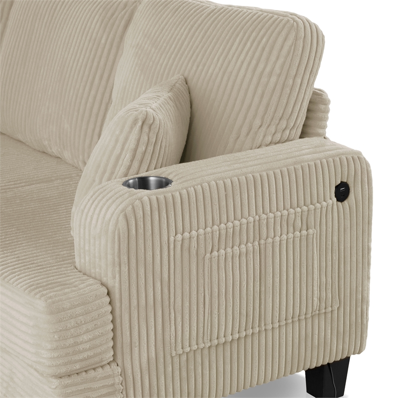 Bowery Hill Chenille Sofa with Cup Holders and USB Ports in Beige