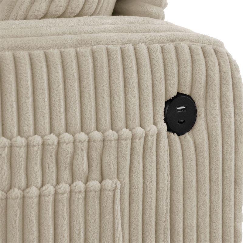 Bowery Hill Chenille Sofa with Cup Holders and USB Ports in Beige