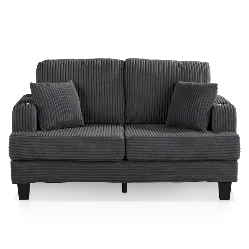 Bowery Hill Dark Gray Chenille Loveseat with Cup Holders and Storage