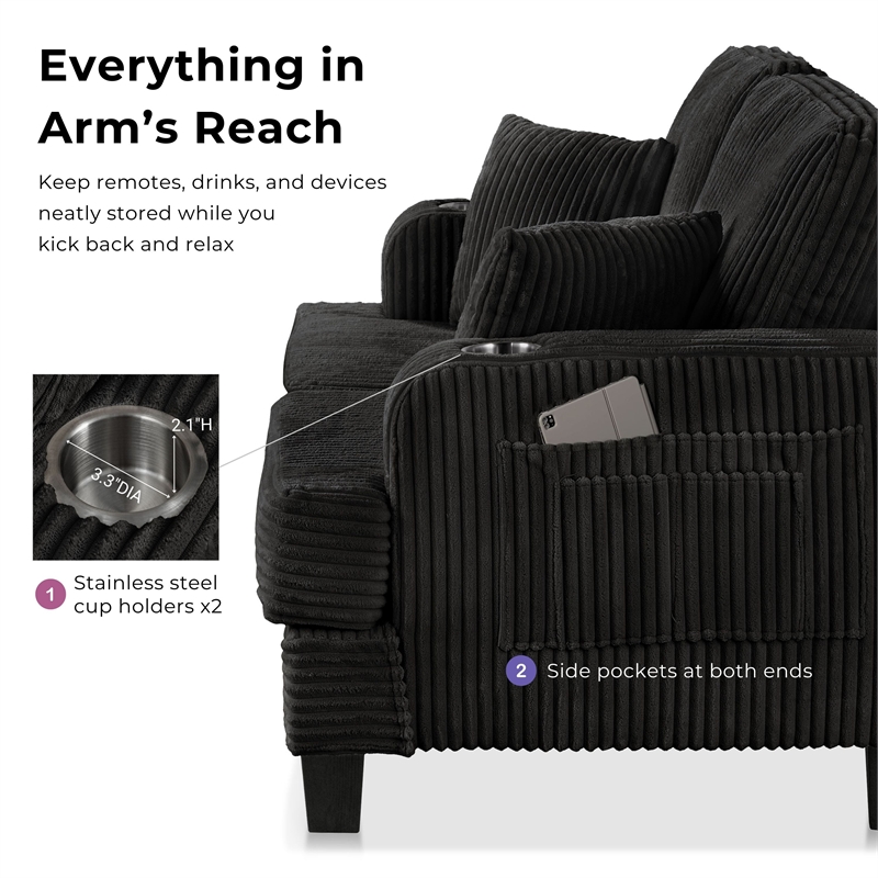 Bowery Hill Dark Gray Chenille Loveseat with Cup Holders and Storage