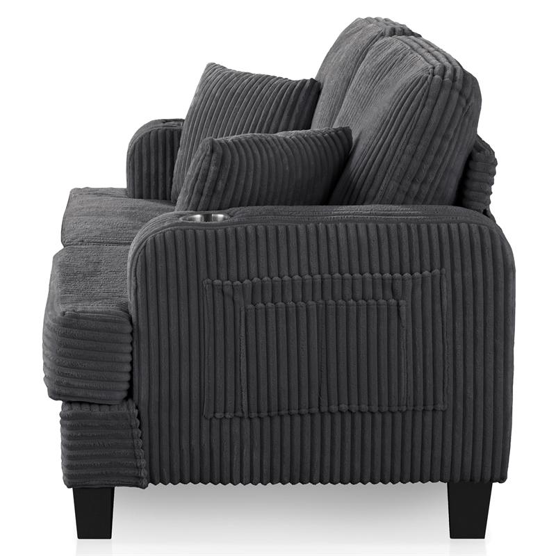Bowery Hill Dark Gray Chenille Loveseat with Cup Holders and Storage