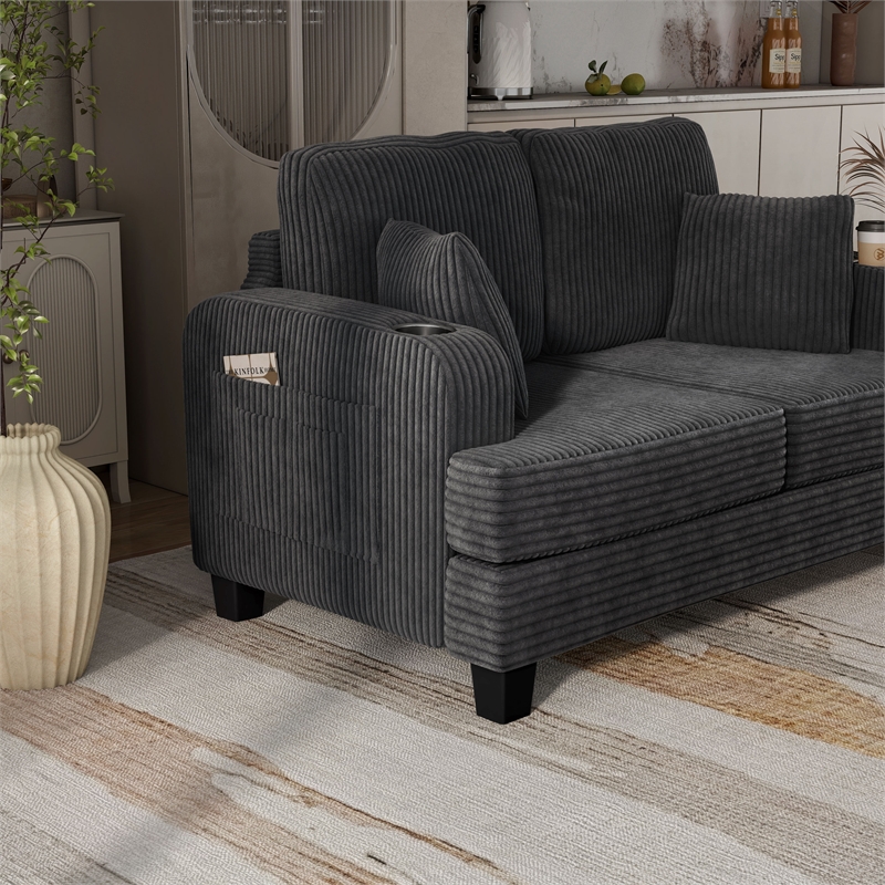 Bowery Hill Dark Gray Chenille Loveseat with Cup Holders and Storage