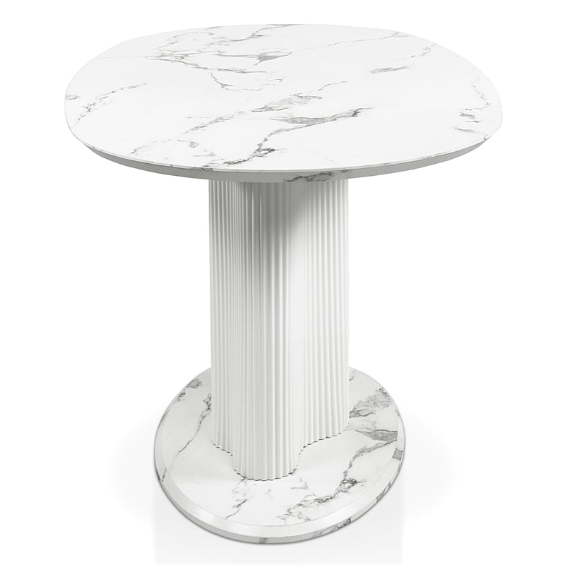Bowery Hill Faux Marble Oval Dining Table with Iron Base in White