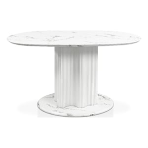 Bowery Hill Faux Marble Oval Dining Table with Iron Base in White