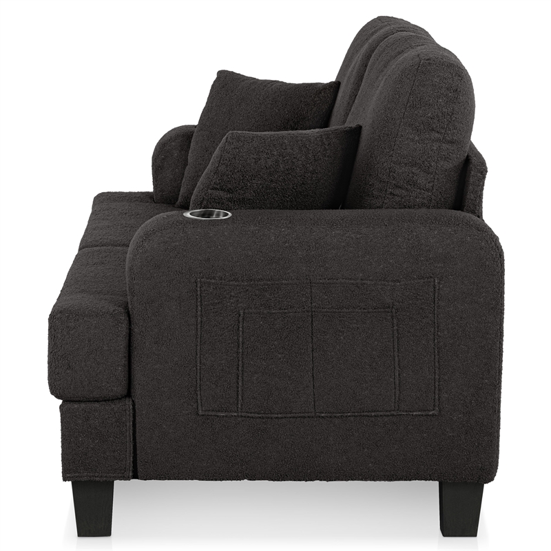 Bowery Hill Dark Gray Loveseat with Cup Holders and Side Pockets
