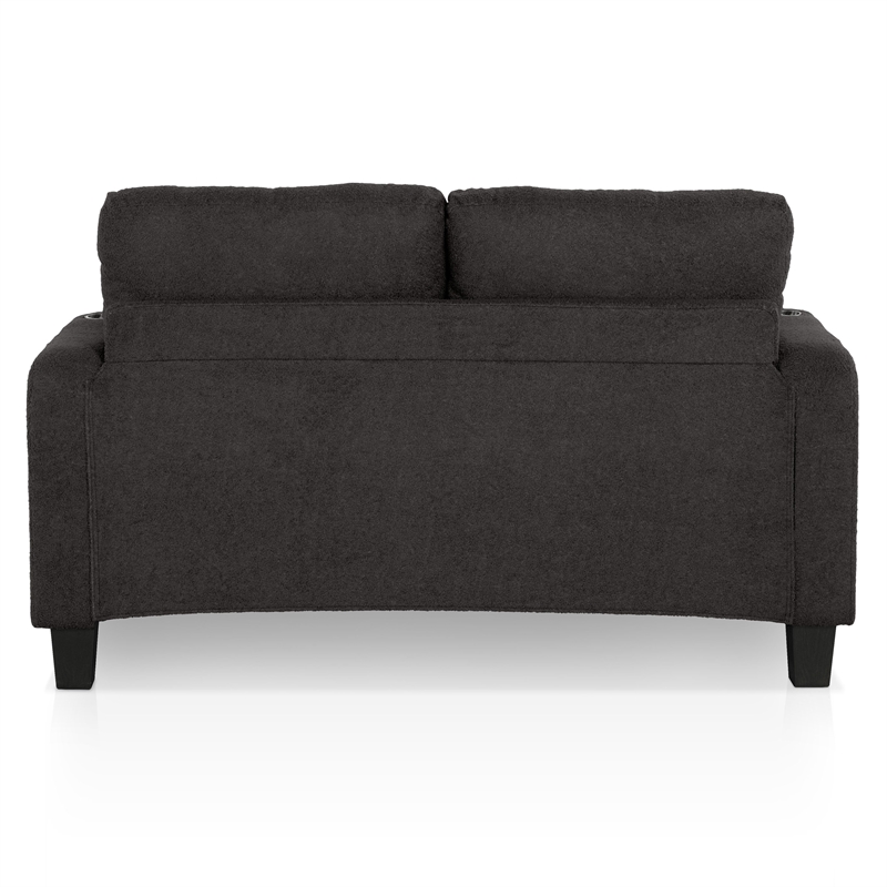 Bowery Hill Dark Gray Loveseat with Cup Holders and Side Pockets