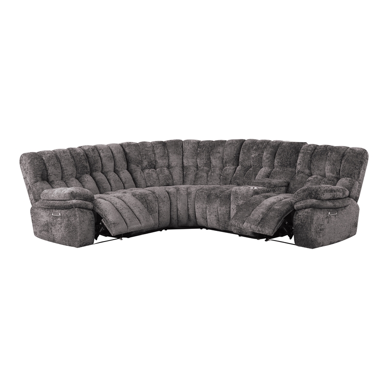 Bowery Hill Dark Gray Fabric Power Reclining Sectional with USB Ports