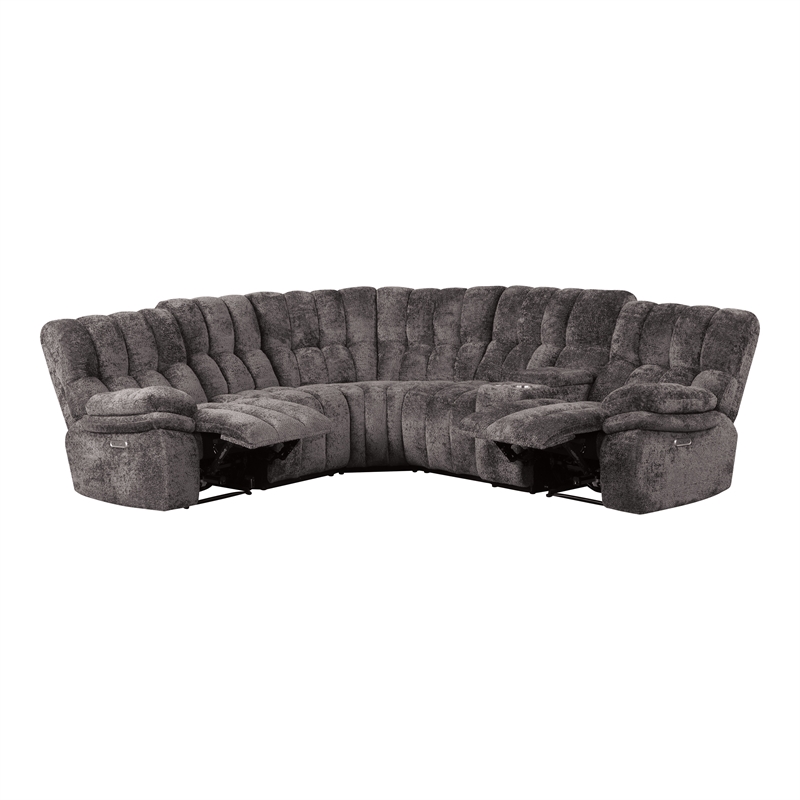 Bowery Hill Dark Gray Fabric Power Reclining Sectional with USB Ports