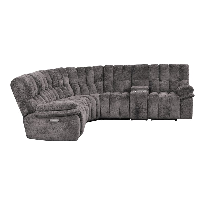 Bowery Hill Dark Gray Fabric Power Reclining Sectional with USB Ports