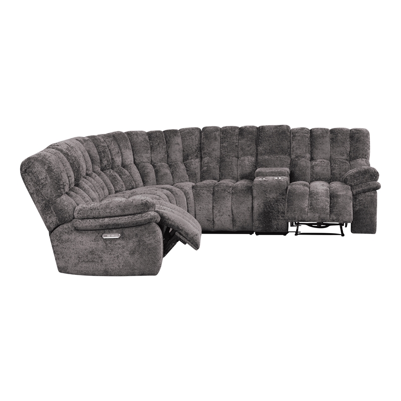 Bowery Hill Dark Gray Fabric Power Reclining Sectional with USB Ports