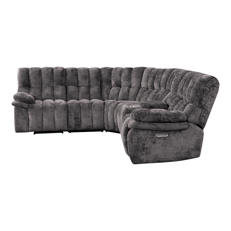 Bowery Hill Dark Gray Fabric Power Reclining Sectional with USB Ports