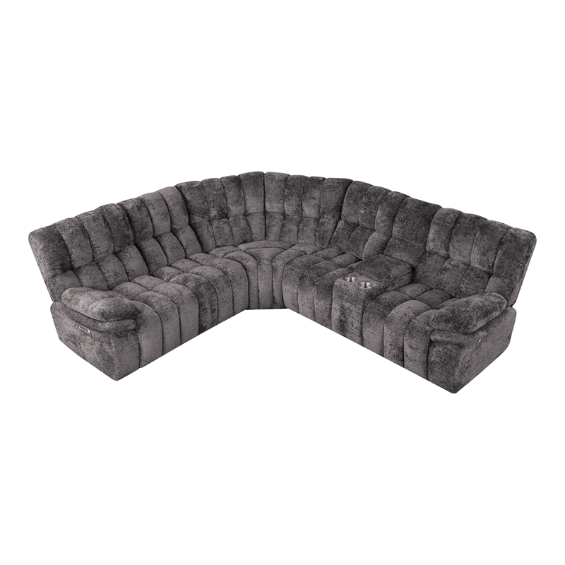 Bowery Hill Dark Gray Fabric Power Reclining Sectional with USB Ports