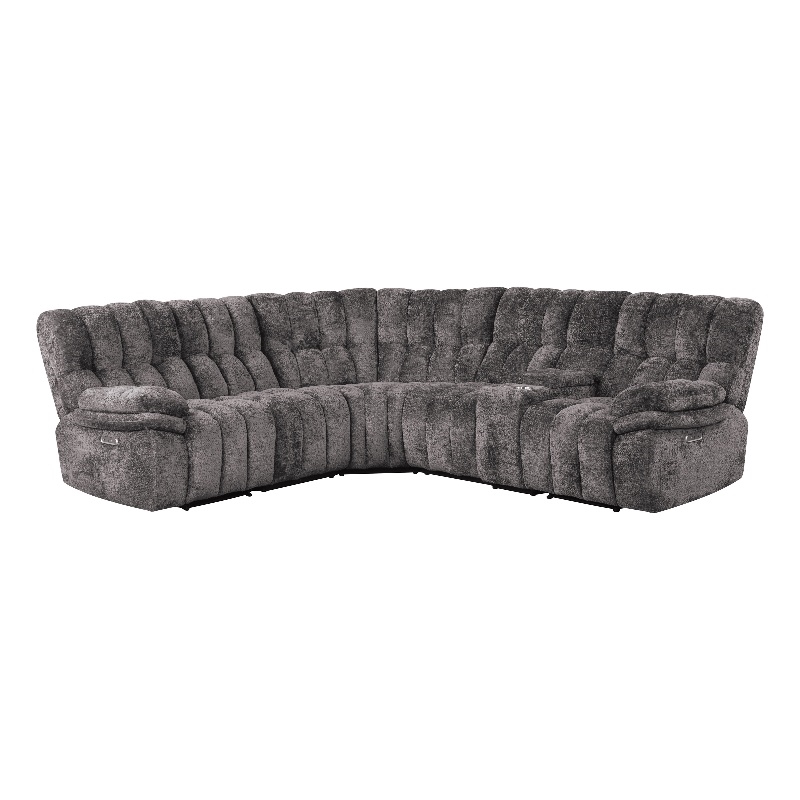 Bowery Hill Dark Gray Fabric Power Reclining Sectional with USB Ports