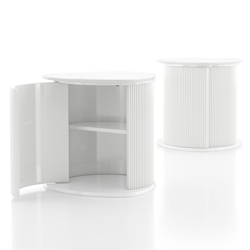 Bowery Hill 2-Piece Glossy White End Table Set with Fluted Pedestal Base
