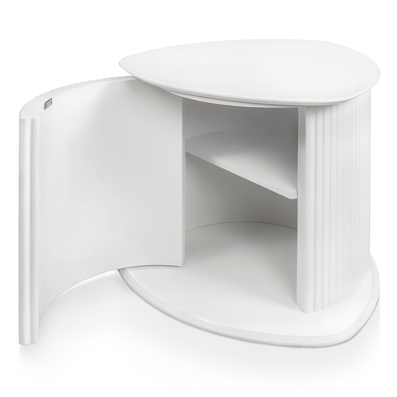 Bowery Hill 2-Piece Glossy White End Table Set with Fluted Pedestal Base