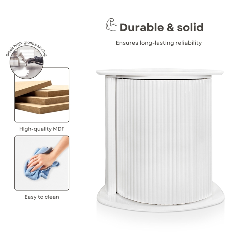 Bowery Hill 2-Piece Glossy White End Table Set with Fluted Pedestal Base