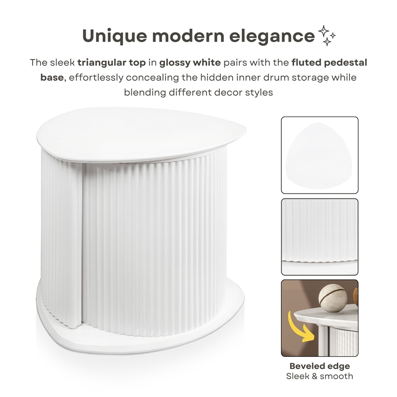 Bowery Hill 2-Piece Glossy White End Table Set with Fluted Pedestal Base