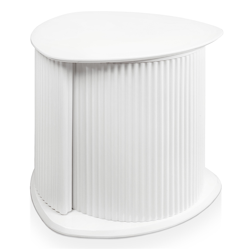 Bowery Hill 2-Piece Glossy White End Table Set with Fluted Pedestal Base