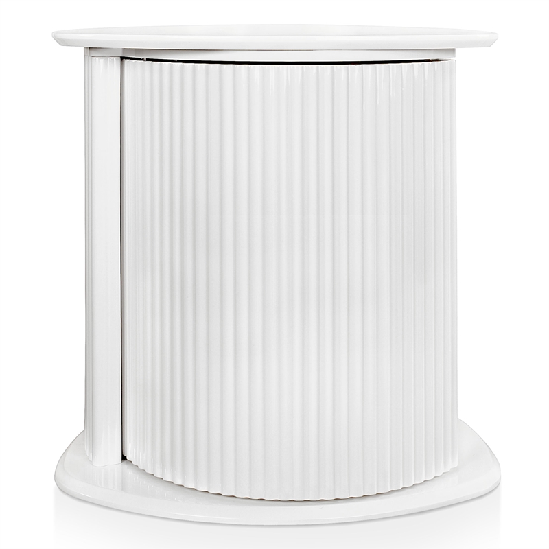 Bowery Hill 2-Piece Glossy White End Table Set with Fluted Pedestal Base