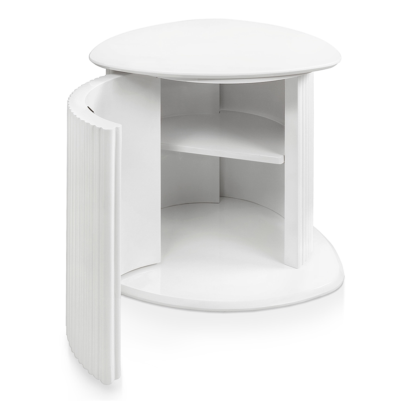 Bowery Hill 2-Piece Glossy White End Table Set with Fluted Pedestal Base